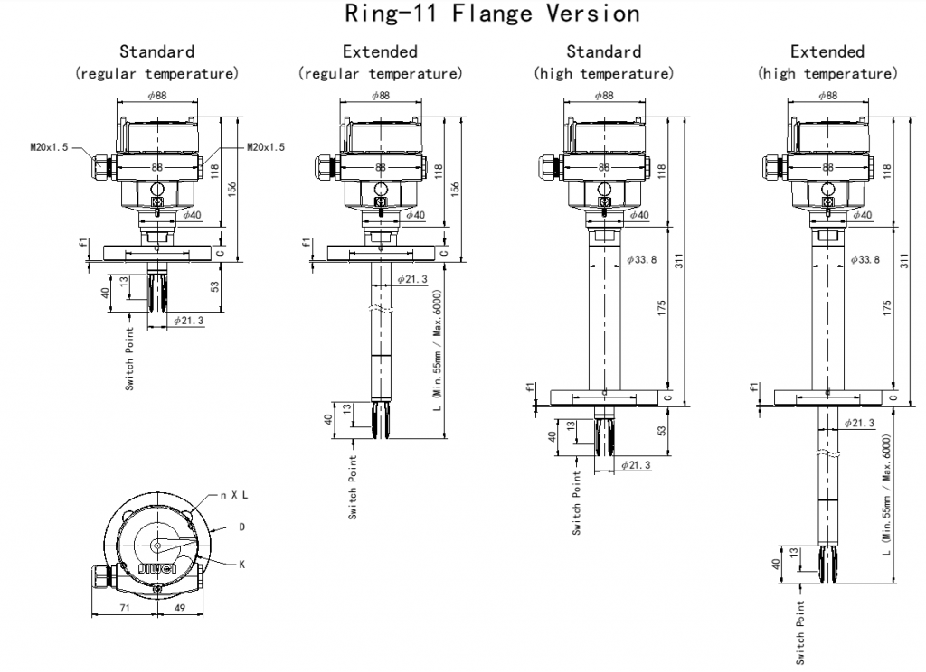 Ring-11 Liquid Level Switch with Gas-tight Leadthrough