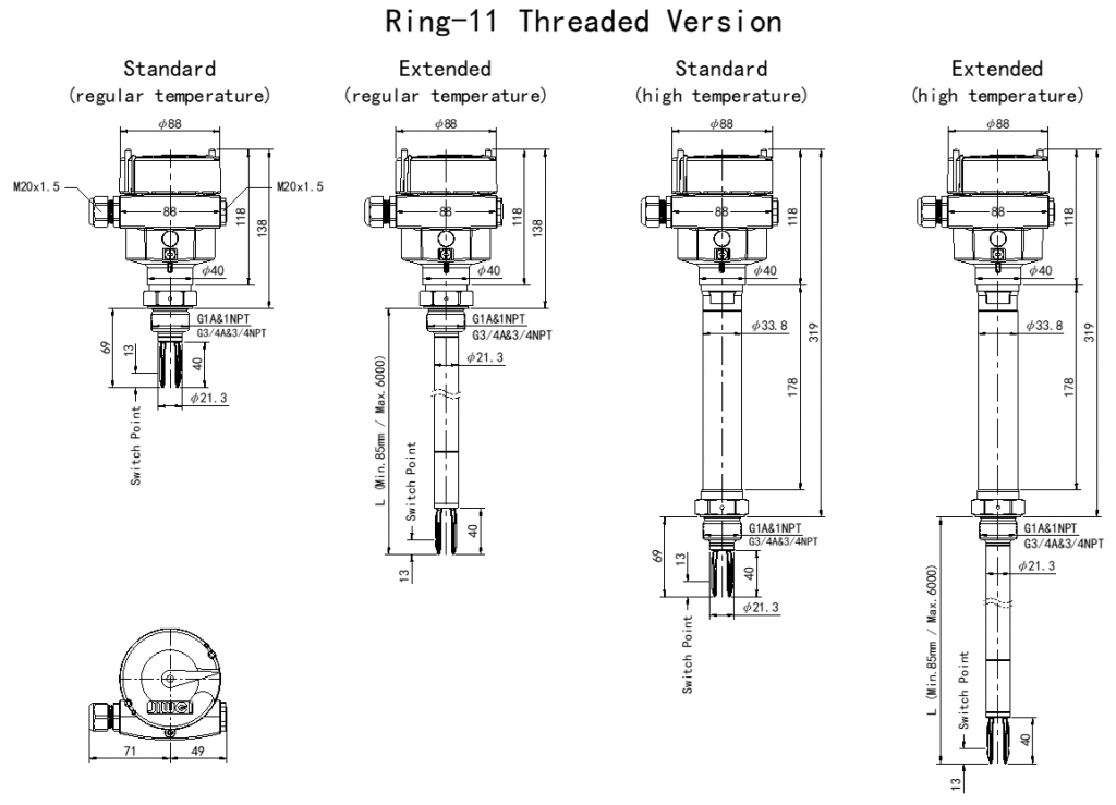 Ring-11 Liquid Level Switch with Gas-tight Leadthrough