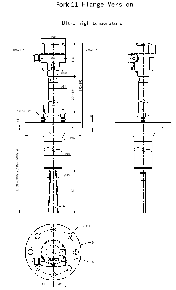 Fork-11 Tuning Fork Level Switch with Cable Extension