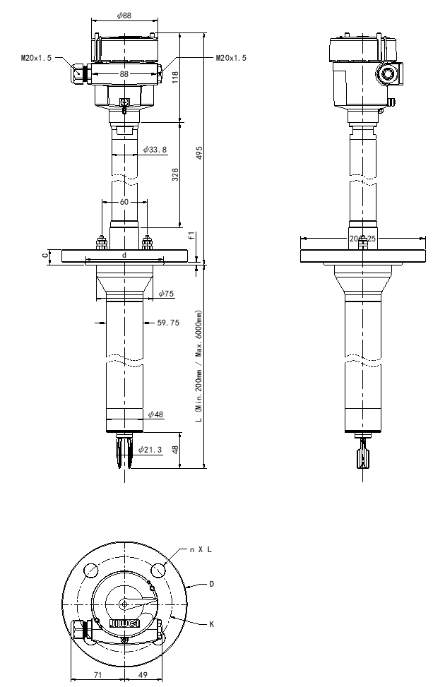Dimensions of Ring-11 Ultra-high Temperature Fork Level Switch Ring-11 Ultra-high Temperature Fork Level Switch