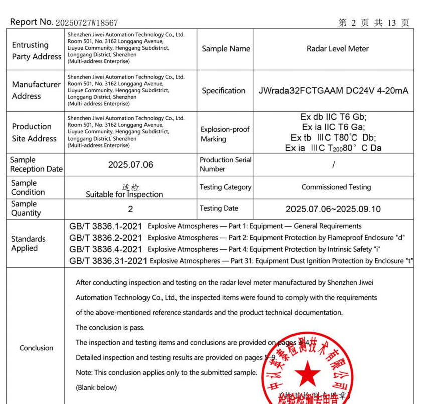 Leading Chinese Radar Level Meter Manufacturer – Shenzhen Jiwei Automations