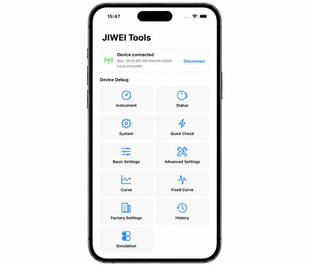 JW Tools App: Radar Level Transmitter Commissioning via Smartphone and Tablet