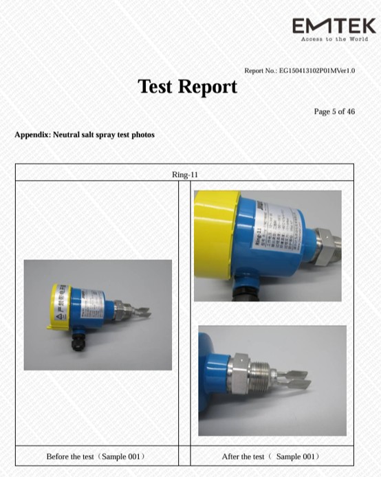 Neutral Salt Spray Test Report Choosing China's Best Vibrating Level Switch: Testing First, Matching Second