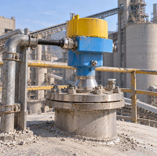 Jiwei JWrada-34 80 GHz radar level meter installed on a cement silo Why a Southeast Asian Building Materials Giant Chose 118 Jiwei JWrada Radar Level Meters